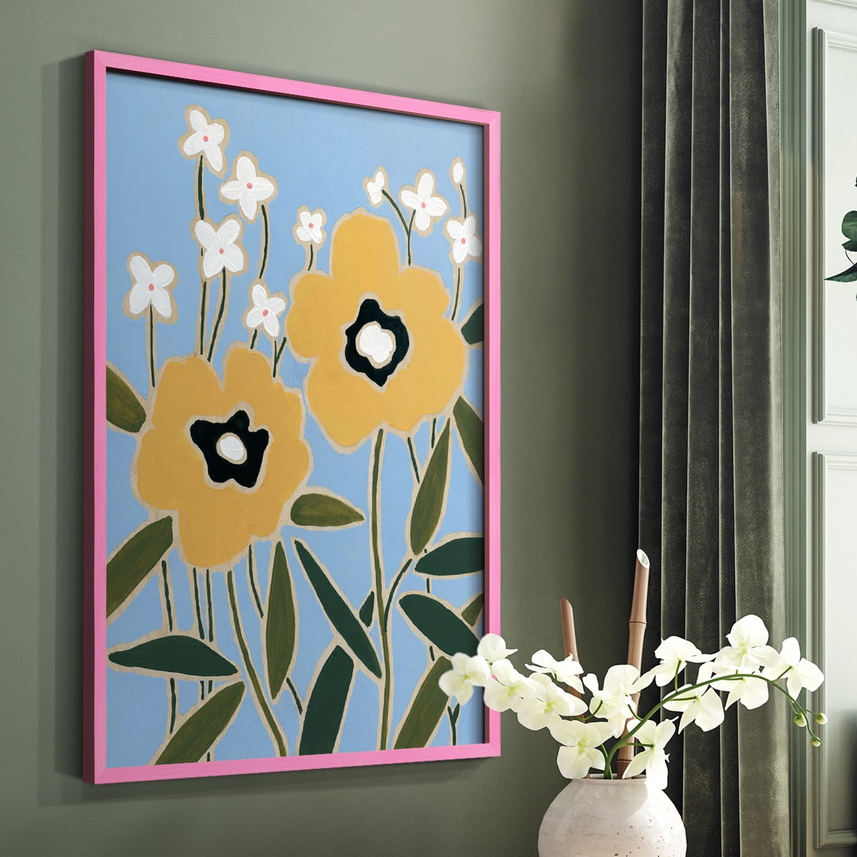 Woodblock Floral II Framed Print - Solid Wood in Single Picture Frame Solid Wood 2 Framed Print