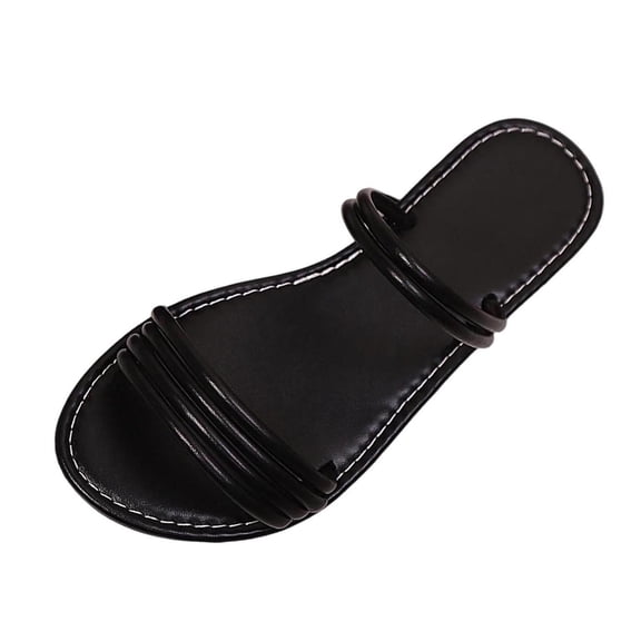 Xfvqtps Womens Multi Strap Slide Sandals Flat Shoes Casual Summer Comfortable Beach Sandals Black