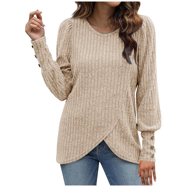 yoeyez Tunique en Tricot pour Femmes, Chandails à Manches Torsadées Patchwork, Col Ras du Cou Raglan, Chemises à Manches Longues, Hauts de Mode d'Automne 2024, Kaki, M