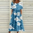 thumbnail image 2 of FAVIPT Summer Dresses for Women 2025 Casual Floral Short Sleeve A Line Maxi Dress Boho Beach Vacation Sundress with Pockets Blue,XXL, 2 of 5