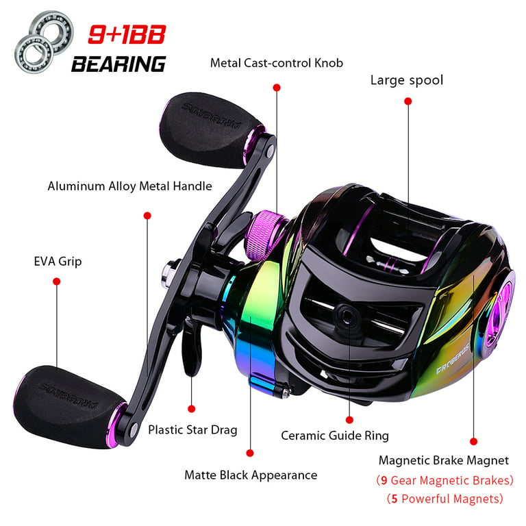 Proberos 9+1 Bb Bearing Fishing Baitcast Reel High Speed 7.2:1 Fishing Reel Bait Cast Wheel Left/Right Hand Fishing Acce, Size: DW130P, Other