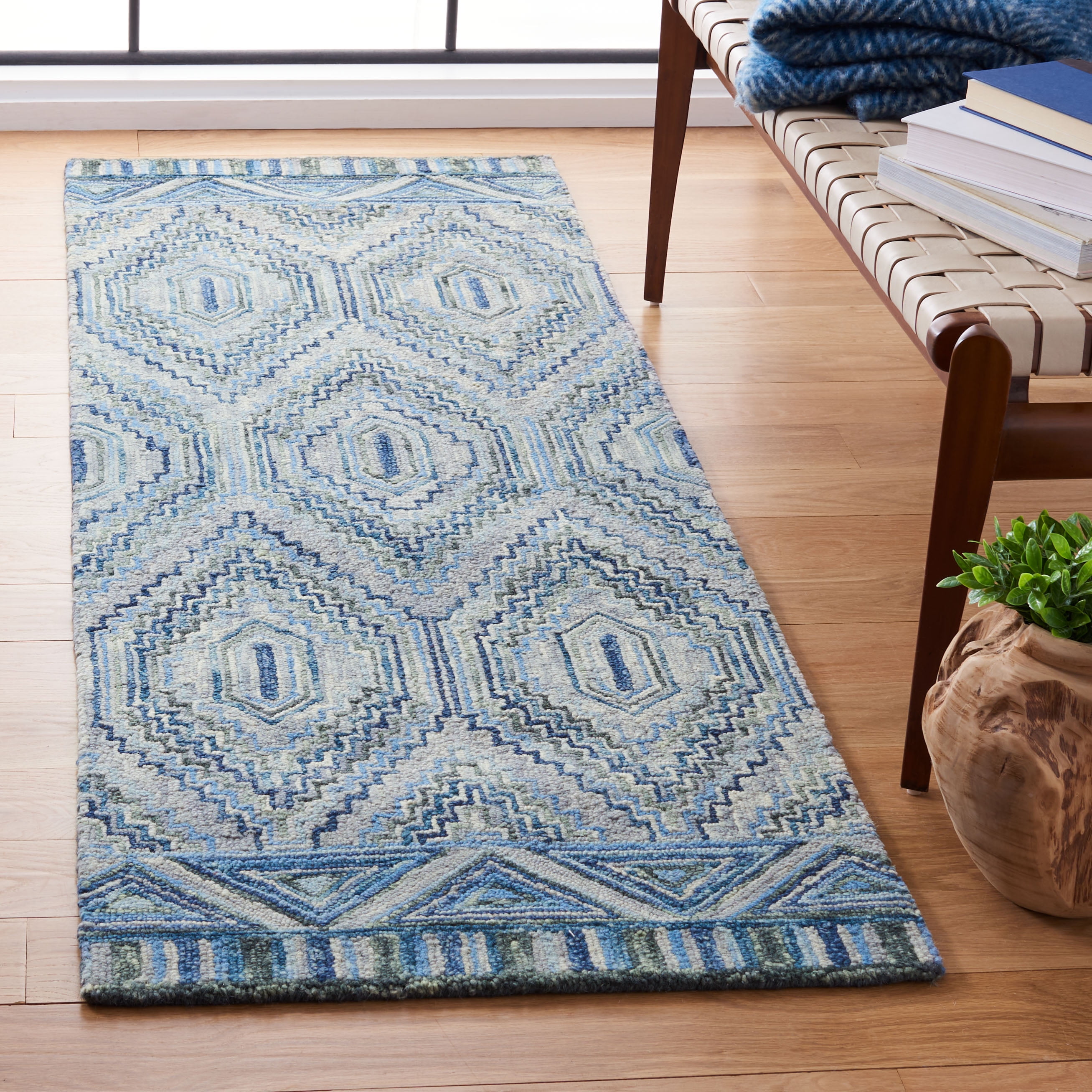 SAFAVIEH Aspen Eglantine Geometric Wool Runner Rug, Grey/Blue, 2'3" x 8'