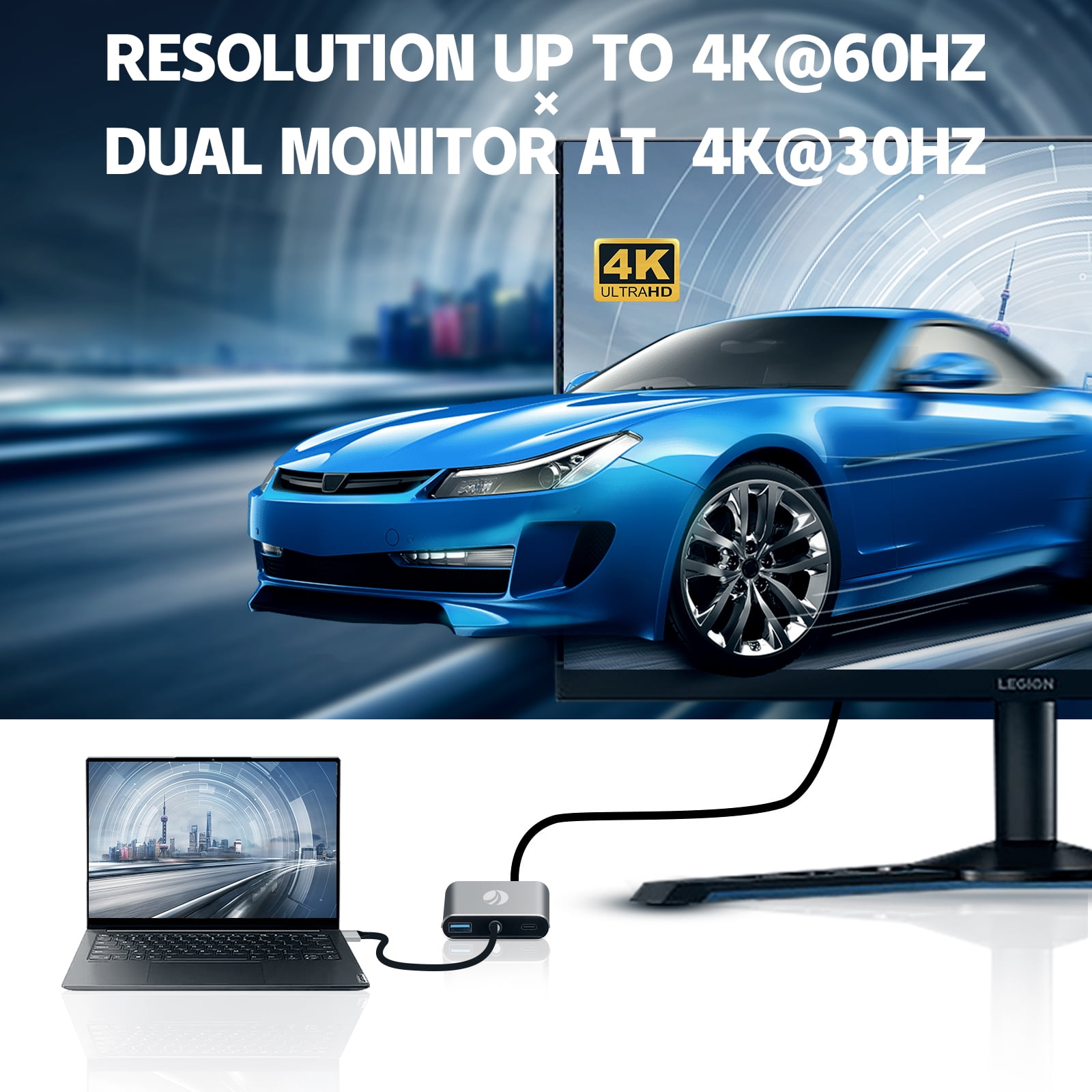 VCOM USB C to Dual HDMI Adapter Support MST, 4K@60Hz and Dual 4K@30Hz, Type C to HDMI Converter with USB 2.0, 100W PD Charging Port, Compatible with Thunderbolt 3 Port, MacBook Pro/Air, iPad Pro