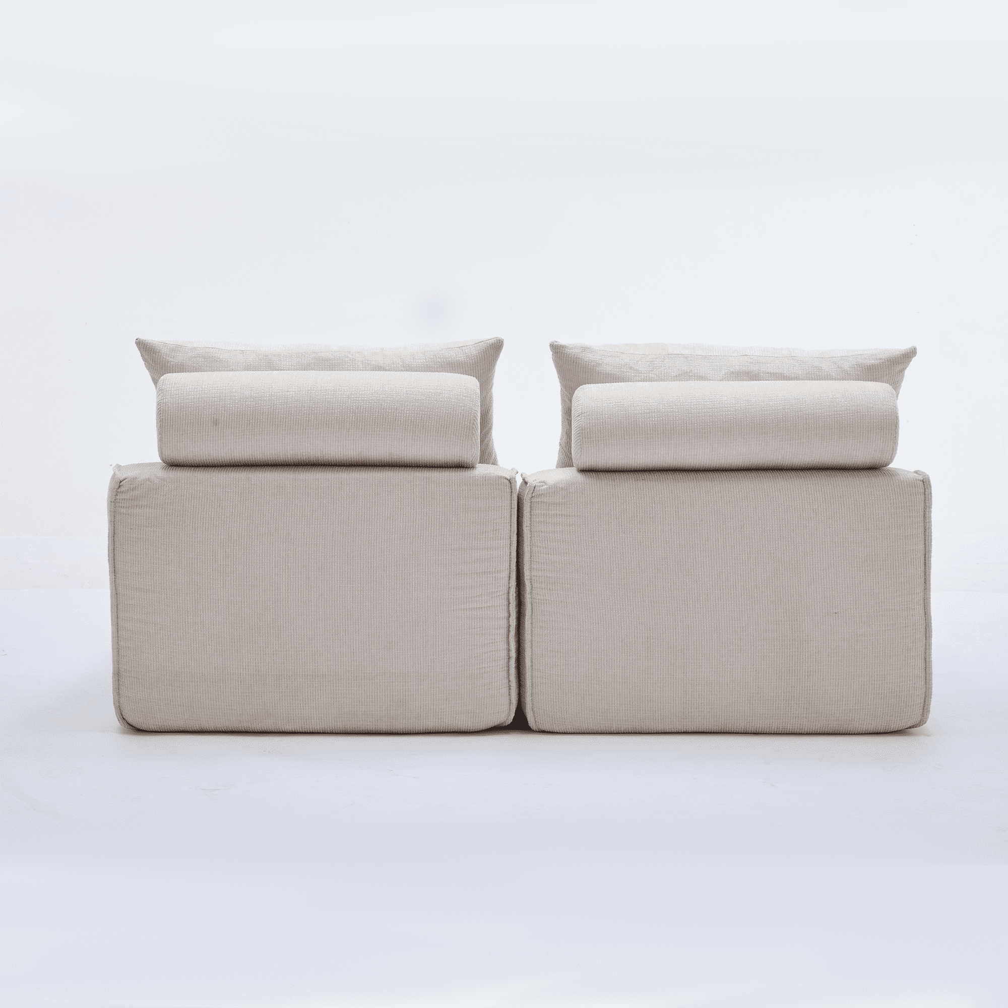 Modern Loveseat Sofa,Modular Sofa Couch,Corduroy 2-Seater Cloud Couch,Reading Lounge Sofa Chair for Small Spaces,Living Room,No Armrests,At will DIY,Beige 02