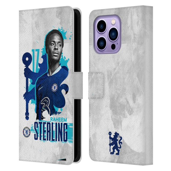 Head Case Designs Officially Licensed Chelsea Football Club 2022/23 First Team Raheem Sterling Leather Book Wallet Case Cover Compatible with Apple iPhone 14 Pro Max