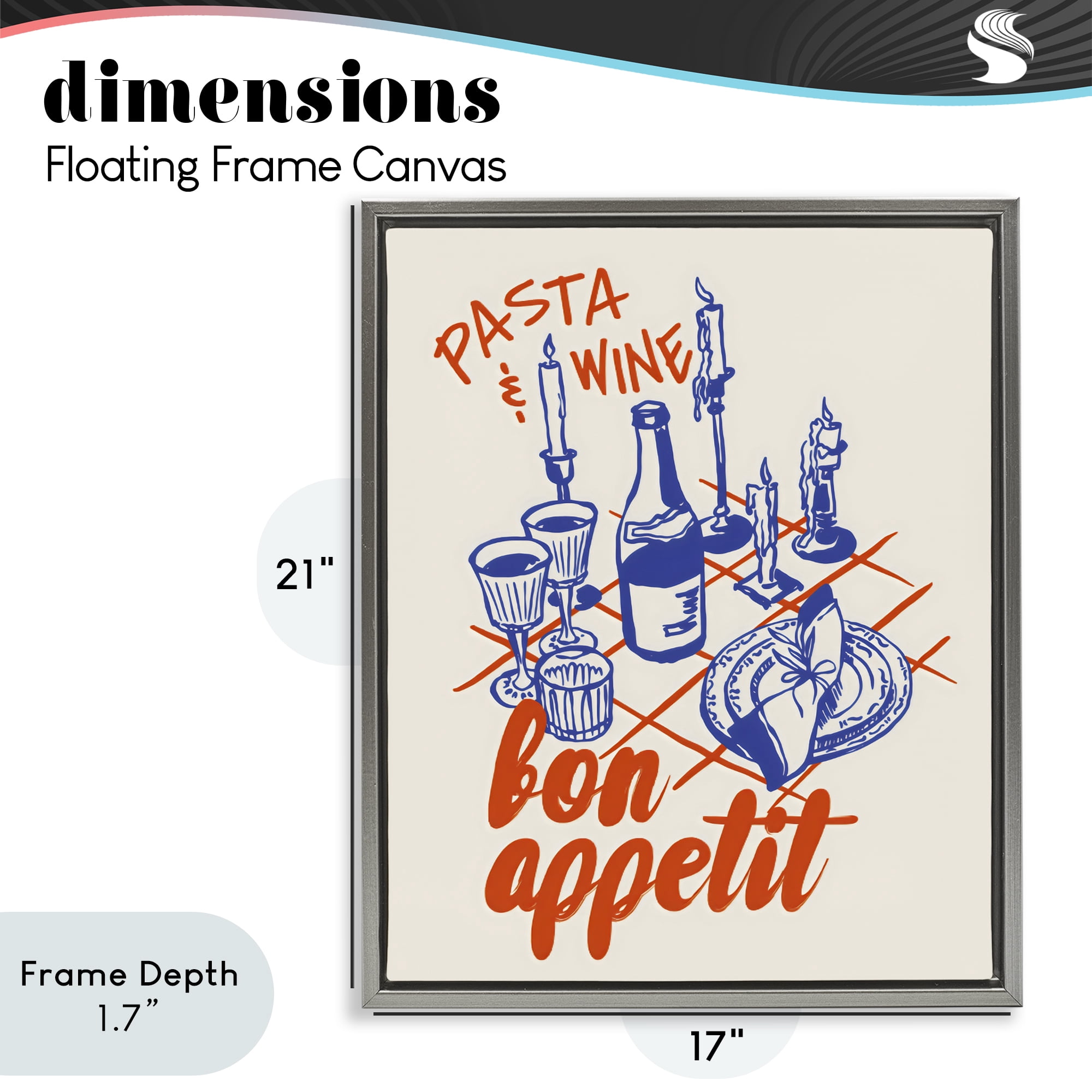 Stupell Industries Pasta & Wine Bon Appetit Gray Framed Floater Canvas Wall Art, design by The Prints Vibe