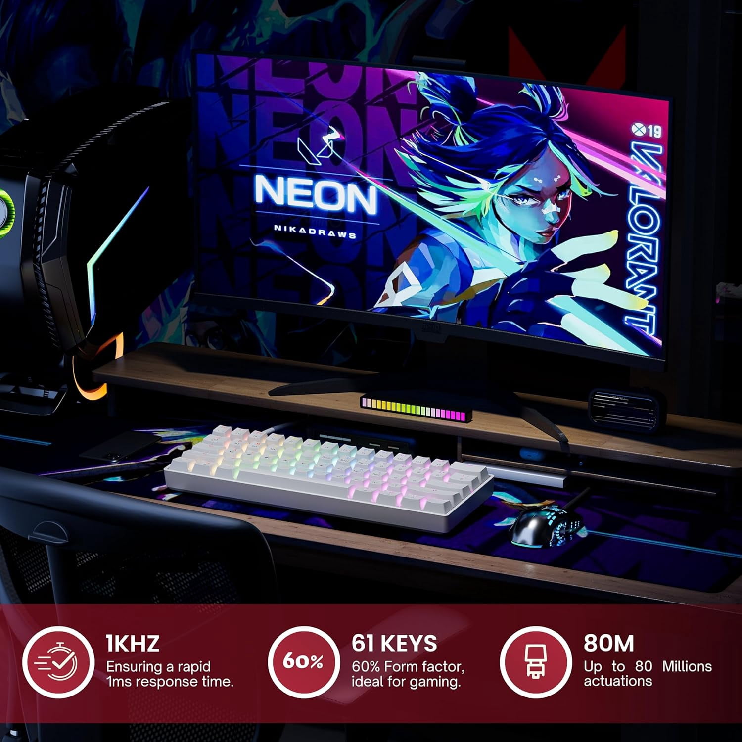HK GAMING GK61 SE 60% | Mechanical Gaming Keyboard | 61 Keys Multi Color RGB LED Backlit for PC / Mac Gamer | ANSI US American Layout ( White , Mechanical Speed Yellow )