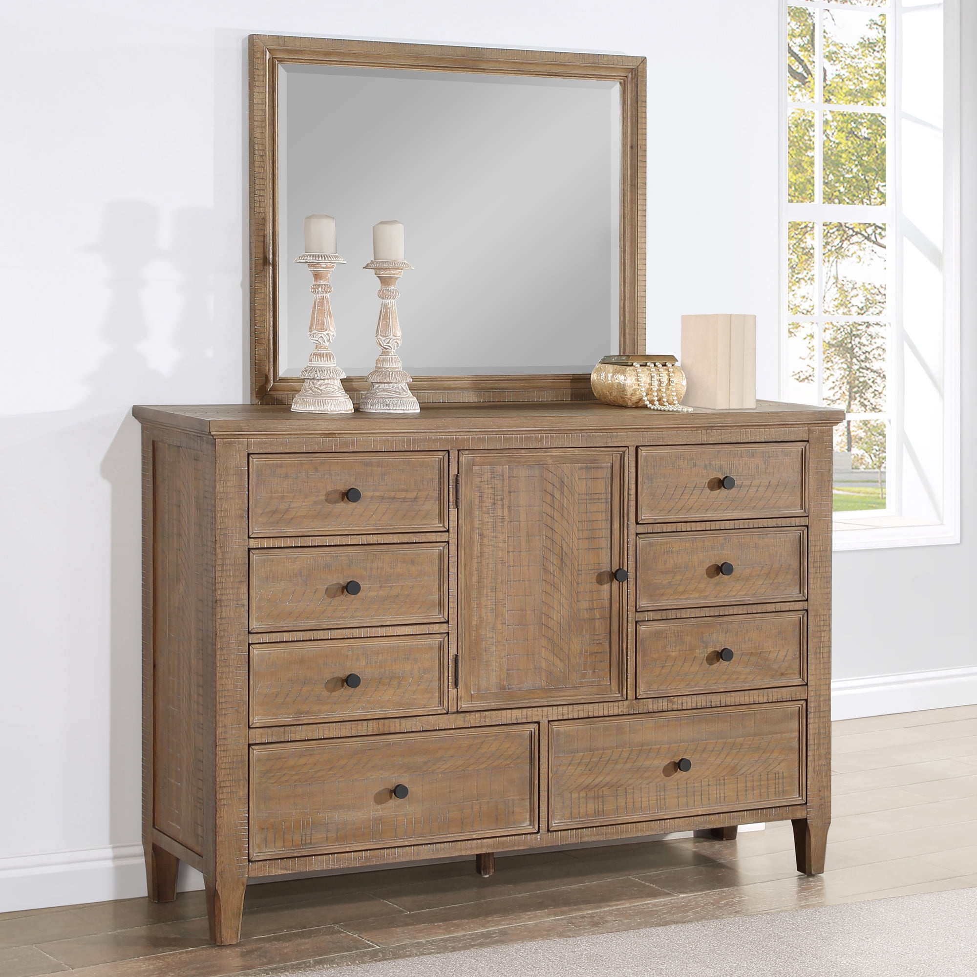 Steve Silver Riverdale Rustic Horizontal Dresser with 8 Drawers and One Door, Brown