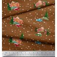 thumbnail image 2 of Soimoi Moss Georgette Fabric House,Tree & Car Transport Print Sewing Fabric Yard 42 Inch Wide, 2 of 3
