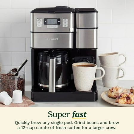 Cuisinart - Coffee Center Grind & Brew Plus 12-Cup Coffee Maker with Carafe and Single Serve Brewer - Black Stainless Steel