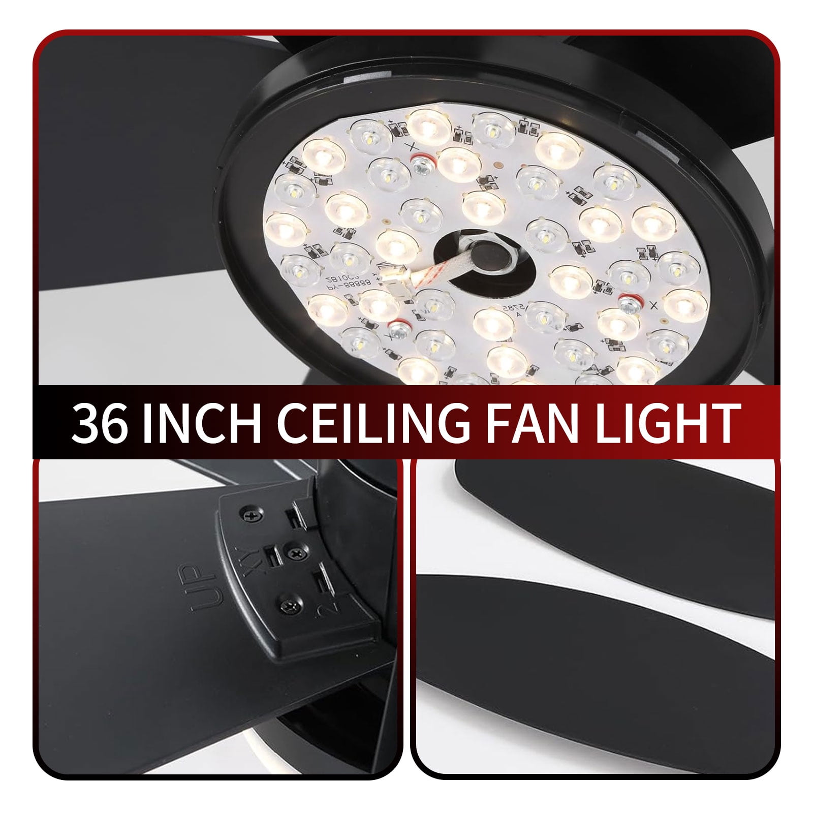 JLPAN Ceiling Fans with Lights, 36 Inch Low Profile Ceiling Fan with Light and Remote/APP Control, Flush Mount, 6 Speeds Reversible, LED Dimmable Modern Ceiling Fans for Bedroom,Indoor, Black