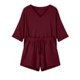 thumbnail image 2 of Zynoxe Womens 2 Piece Outfits Fashion V Neck Short Sleeve Top Elastic Waist Shorts Set Lightweight Breathable Summer Sets Versatile Casual Loose Solid Color Casual Loungewear with Pockets S, 2 of 10