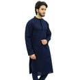 thumbnail image 4 of Atasi Kurta Long Classique Bleu pour Homme en Coton Chemise Décontractée de Designer - X-Grand, 4 of 7