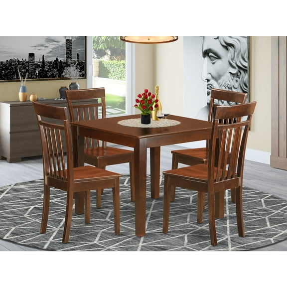 East West Furniture 5  PcSmall  Kitchen  Table  set  with  a  Dining  Table  and  4  Dining  Chairs  in  Mahogany