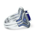 thumbnail image 3 of Three Piece Flower Princess Cut Ring Blue Sapphire CZ 925 Sterling Silver Size 7, 3 of 7