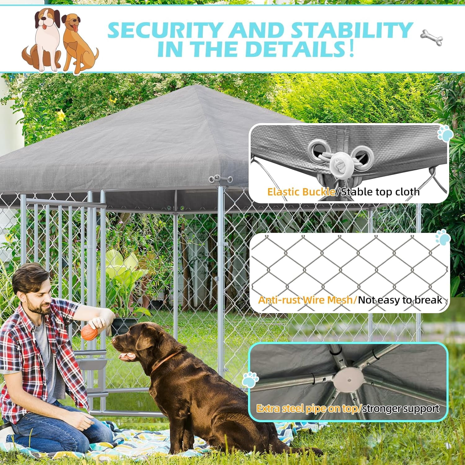 MELLCOM 9'x8'x6' Dog Cage, Dog Kennel Outside, Large Dog Pen, Dog Fence Outdoor for Yard, Sliver