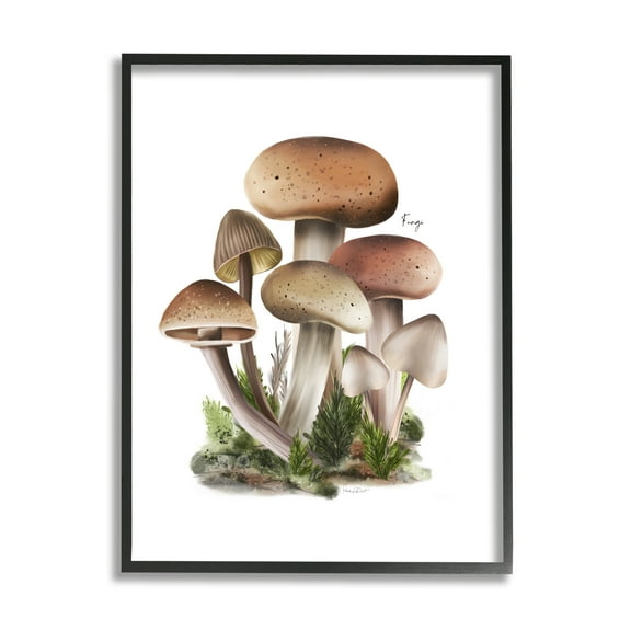 Stupell Industries Mushrooms on White Botanical & Floral Painting Black Framed Art Print Wall Art, 11 x 14