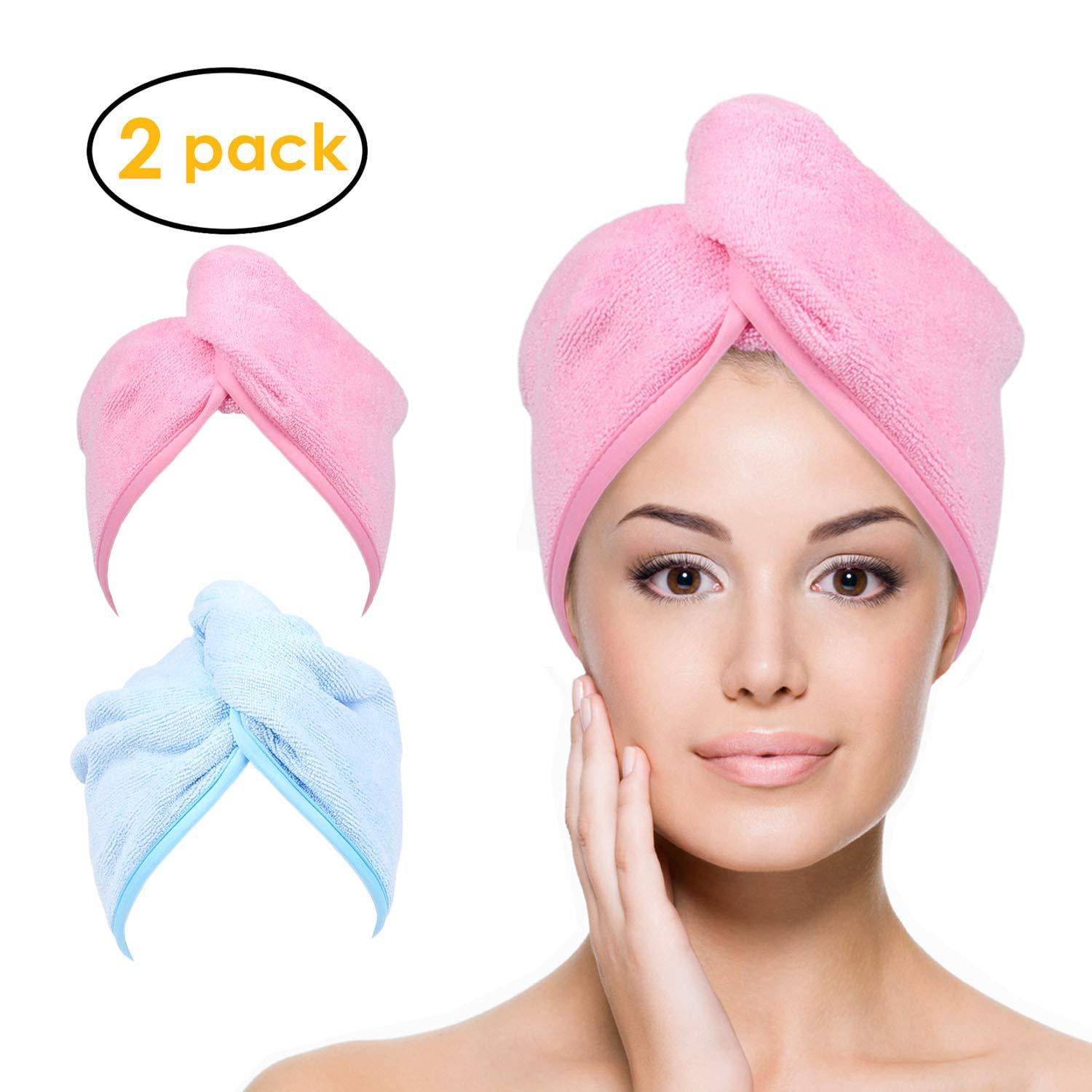 2 pcs Microfiber Hair Wrap Quick Drying Turban Towel Spa Headband Pink khaki US 
