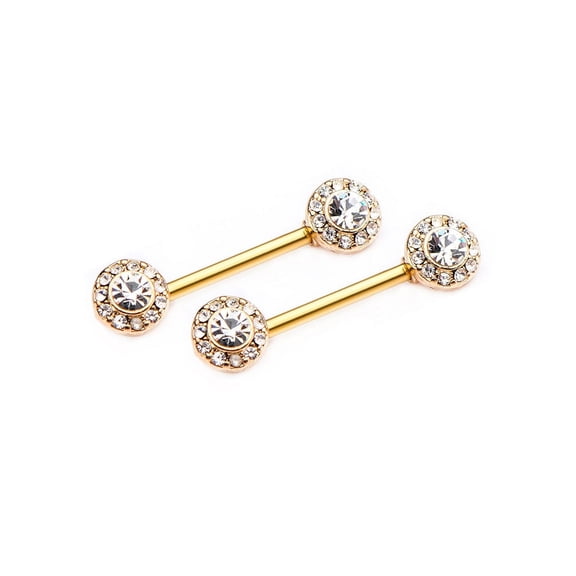 Pair of Nipple Barbells with Forward Facing Outrim Clear CZ