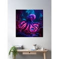 thumbnail image 2 of Vibrant Deep Sea Octopus With Glowing Tentacles Poster Wall Art, Modern Wall Decor For Living Room Bedroom, 24x24 UNFRAMED, 2 of 3