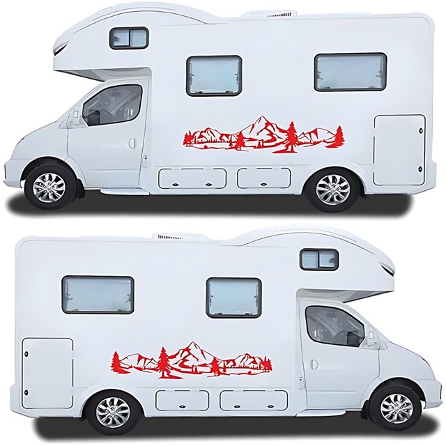 Becaristey 2x Decorative Camper Vans Caravans Decals Add Touch Of Elegance To Ride Unique Decoration Cool Style Red+2pcs