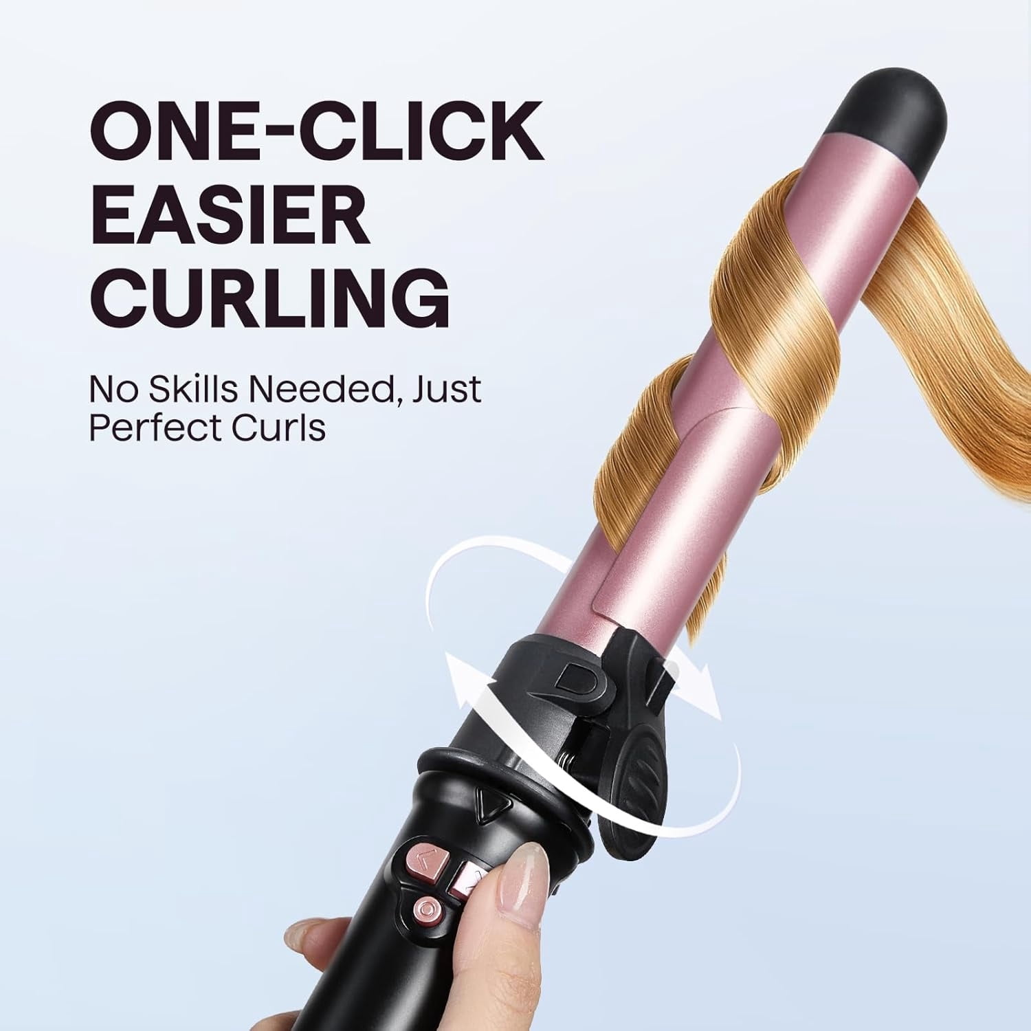 Curl Cycle, 1 Inch Automatic Curling Wand for Long Hair, Get Effortless Beach Waves with Self Spinning Barrel up to 430°F with Home Button, Dual Voltage, Rose Gold