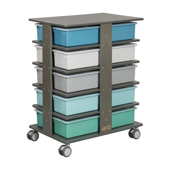 ECR4Kids 20-Compartment Mobile Storage Tower and 20 Cubby Bins, 5x4, Kids Furniture, Grey Wash