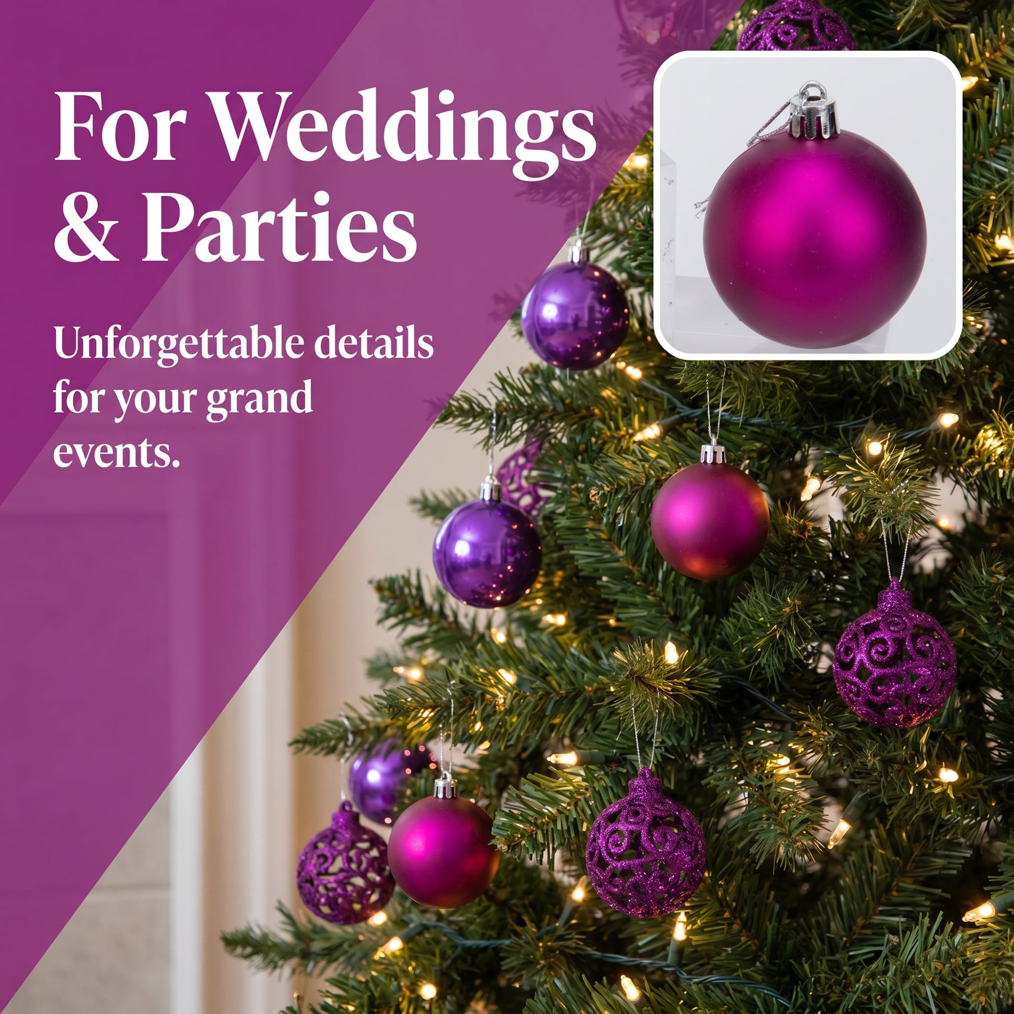 Unique Bargains 6 Pack Electroplated Sphere Orbs Christmas Tree Ornaments Purple 2.4"