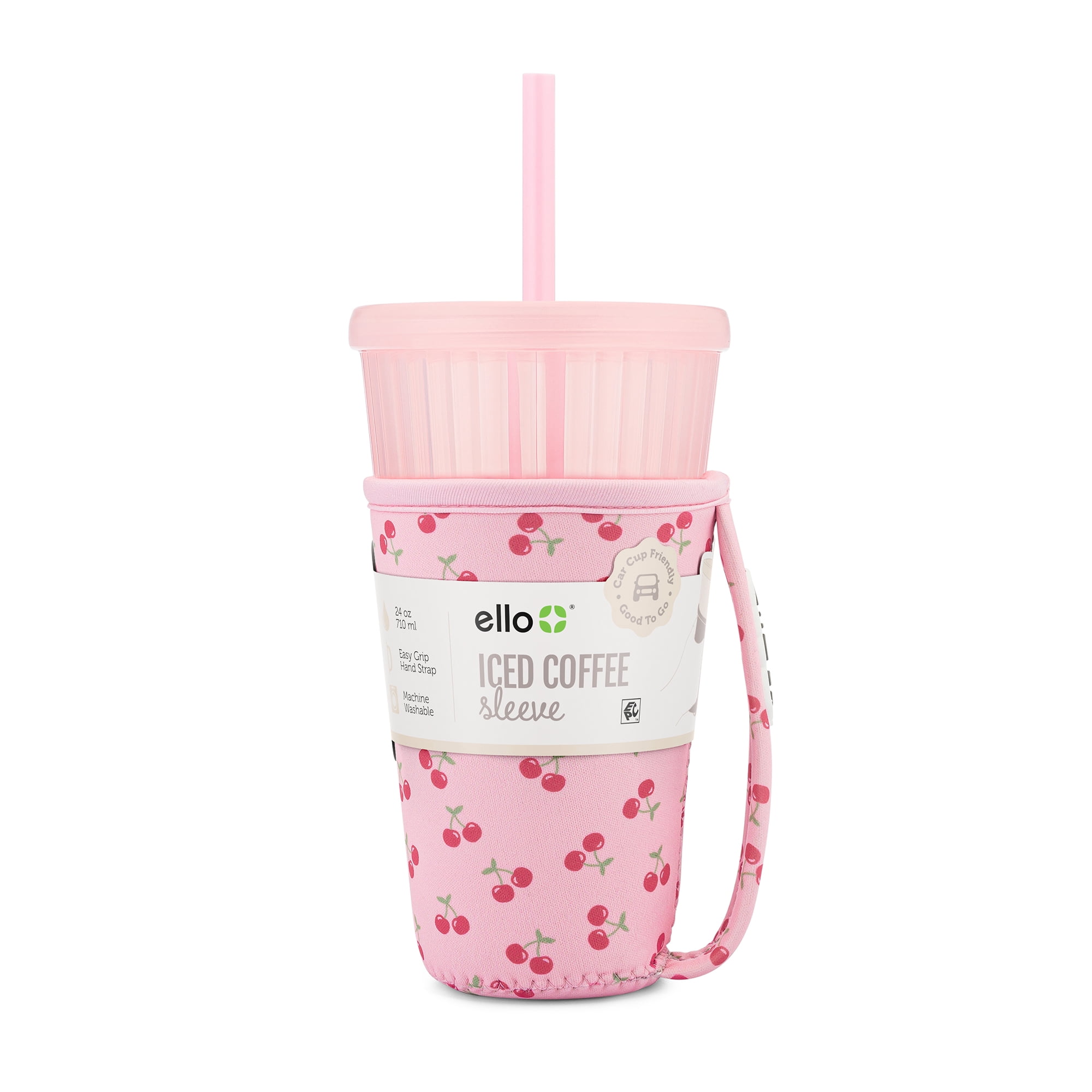 Ello Iced Coffee Cooler 24Oz Plastic Blue Hydrangea - Walmart.com