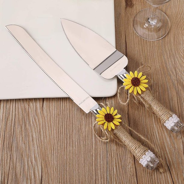 Professional Wedding Cake Knife and Server Set, Stainless Steel Rustic