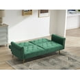 thumbnail image 3 of Convertible Sofa Bed, Velvet Upholstered Futon Sofa Bed with Adjustable Backrest and Throw Pillows Modern Loveseat Sofa with Naill Head and Metal Legs Sleeper Sofa Couch for Living Room Bedroom, Green, 3 of 7