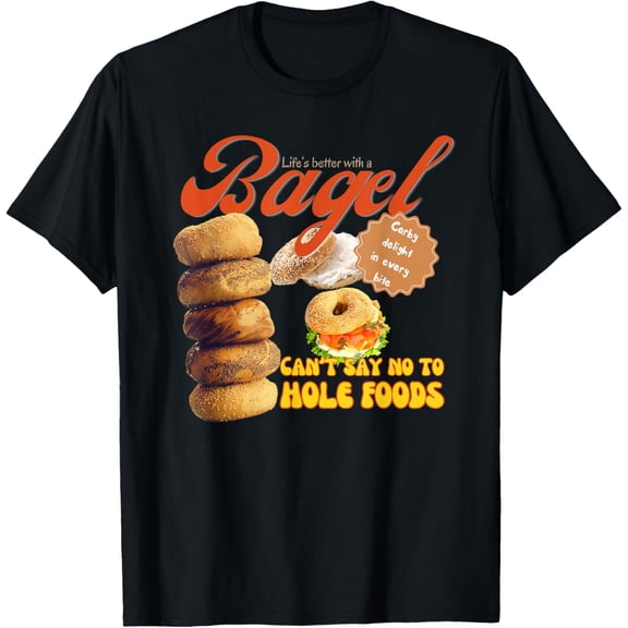 Bagel Lover Cool and Fun Design T-Shirt men and women can wear, black, white, gifts
