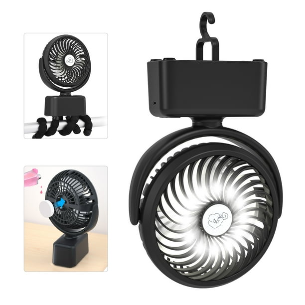 Camping Tent Fan with LED Light, 5000mAh Rechargeable ...