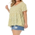 thumbnail image 4 of Agnes Orinda Women's Plus Size Top Boho Floral V Neck Ruffle Sleeves Tiered Babydoll Blouses 1X Beige, 4 of 7