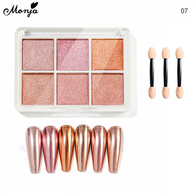 Monja 6 Rejillas/Caja Decoraciones De Arte De Uñas Polvo De Espejo Mágico Sólido Con Cepillo De Esponja Brillo Aurora Lustre Polvos Coloridos Pigmento Efecto Vidrio Salón Hogar DIY Manicura Herramient Gao Jinjia unisex