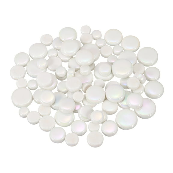 100g Round Mosaic Tiles for Crafts, Multi-Size Iridescent Glass Bulk for DIY Art, Home Decoration(White)