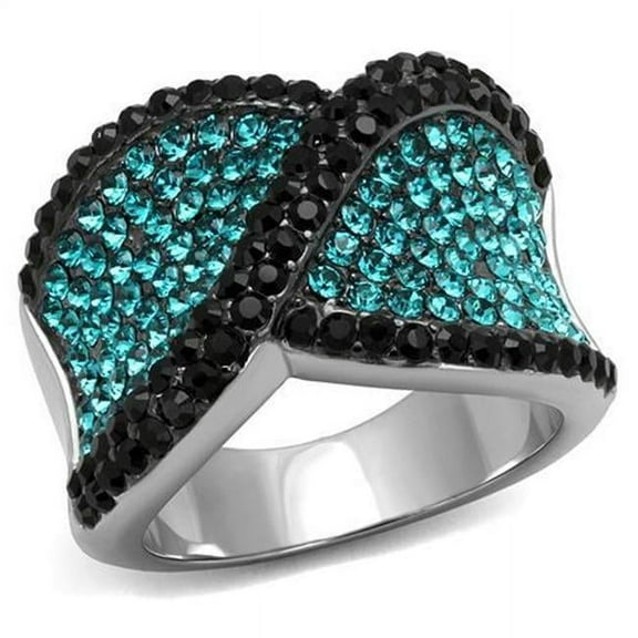 Alamode TK2764-10 Women Two-Tone IP Black Stainless Steel Ring with Top Grade Crystal in Blue Zircon - Size 10
