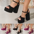 thumbnail image 4 of Platform Heels for Women Suede High Block Heeled Sandals Open Toe Cute Bow Ankle Strap Wedges Pumps Shoes Hot Pink Size 6, 4 of 9