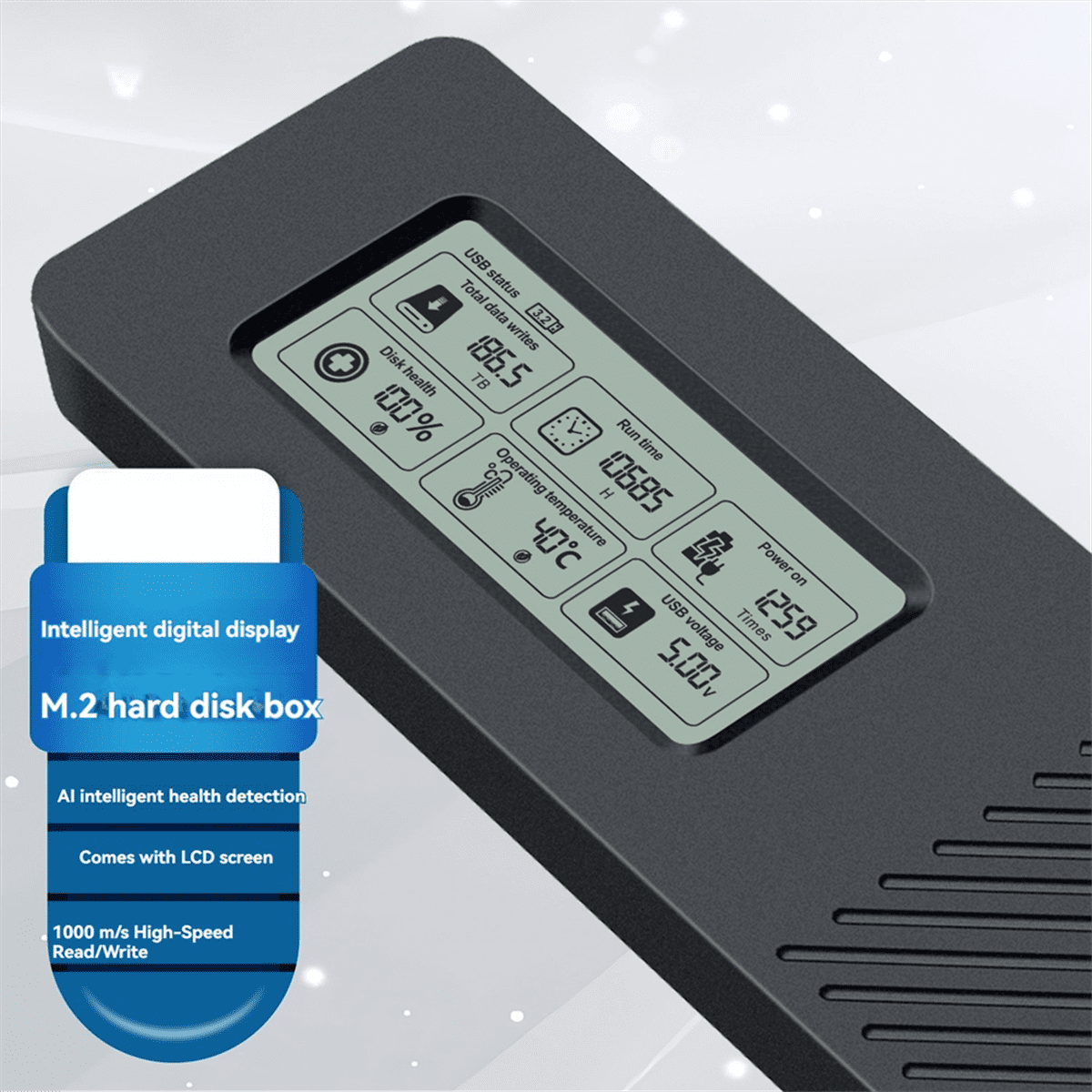 M.2 Hard Drive Box NVME/NGFF Dual Protocol SSD Enclosure NVME to USB3.2 Intelligent Digital Display M.2 Case,1 x Hard Drive Case with accessories 1 x Chinese and English instruction manual