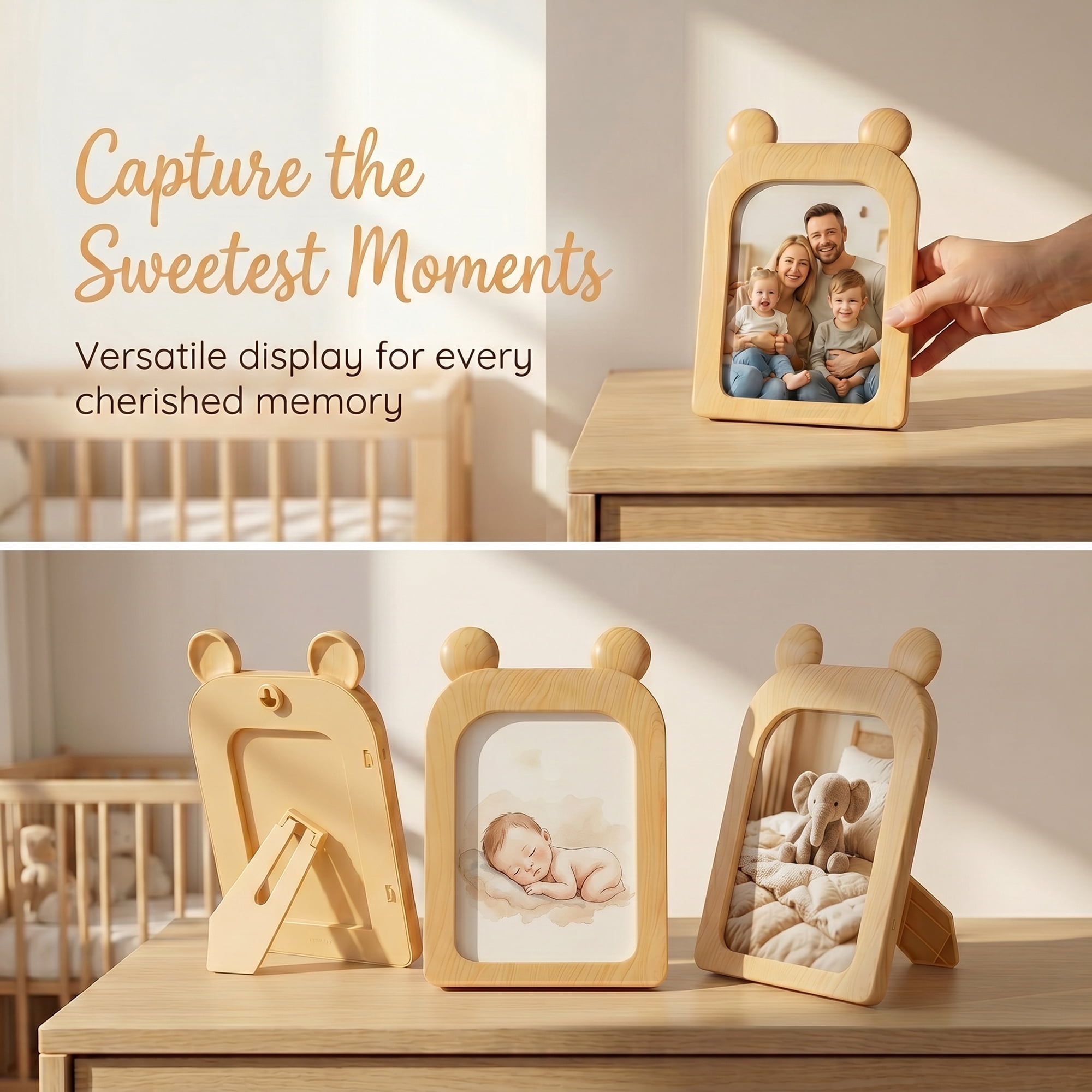 Unique Bargains Minimalist Clear Acrylic Floating Photo Frame Beige Mice 5" x 7"