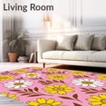 thumbnail image 2 of ODIKA 4'x6' Machine Washable Non-Slip Area Rug, Radiant Garden Burst Vintage Botanical Charm High Traffic Rug, Pink, 527845, 2 of 7