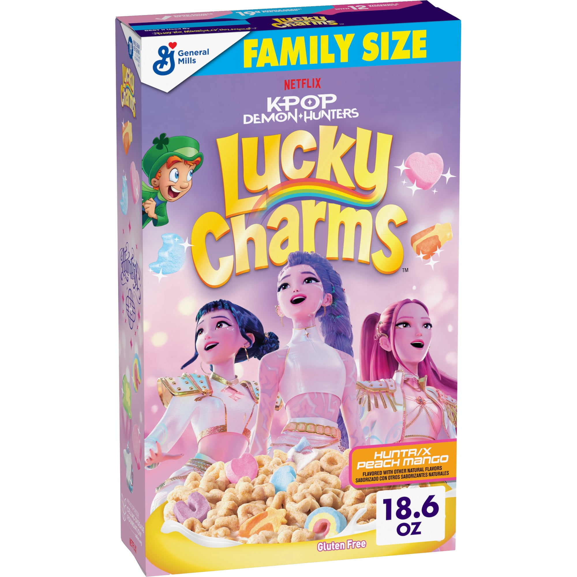 Lucky Charms Cereal, KPop Demon Hunters, HUNTR/X Peach Mango, Family Size, 18.6 oz