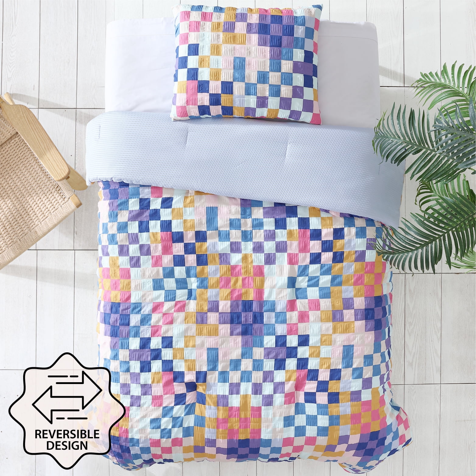 Urban Shop 2-Piece Textured Multi-Check Comforter Set, Twin/TwinXL