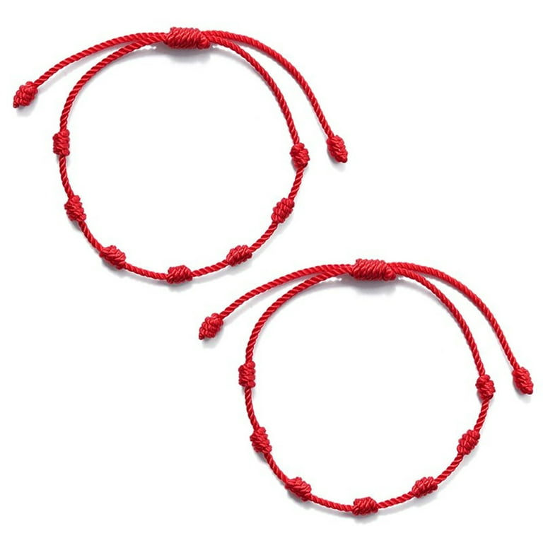 Grofry 2pcs Lucky Red String Bracelets 7 Knots Protection Rope Amulet New Year Gift2pcs, Adult Unisex, Size: One Size