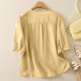 thumbnail image 3 of Fesfesfes Women's Casual Tee Delicate Hollow-Out Embroidered 3/4 Sleeved Stand up Collar Tops with Buttons Fall Trendy Outdoor Blouses(Yellow,L), 3 of 7