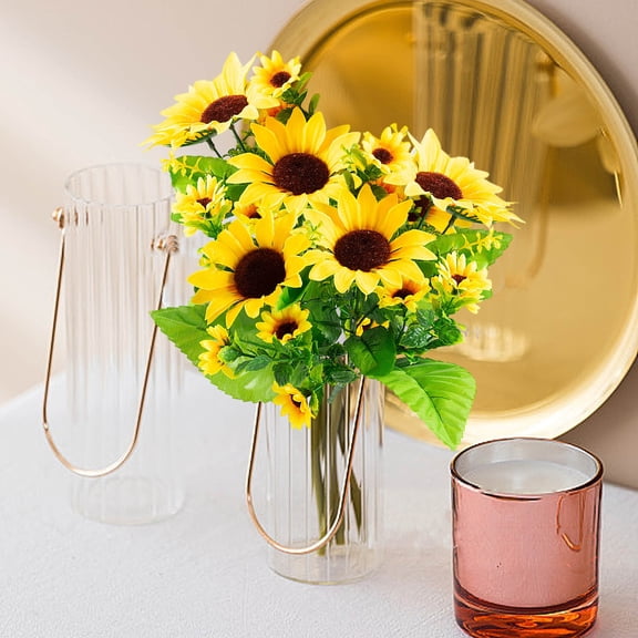 Sunflowers Artificial Flowers - Yellow Fake Sunflowers with Stems for Outdoor Wedding Flower Birthday Party Home Decorations, C