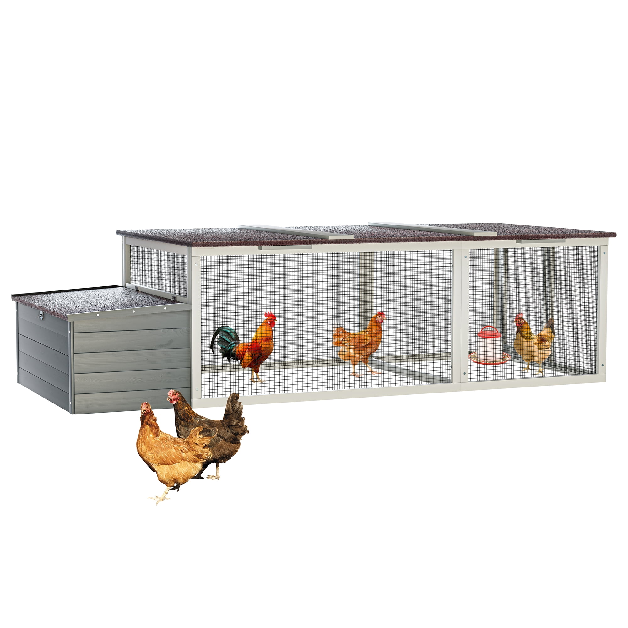 20.93ft Large Wooden Chicken Coop Outdoor Hen House with Nesting Box & Weatherproof Asphalt Roof, Walk-in Poultry Cage with Secure Locks, Metal Mesh Run for Backyard Farm Use
