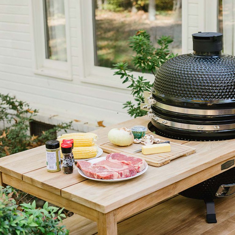 Ash & Ember Grade A Teak Ceramic Grill Table, 22