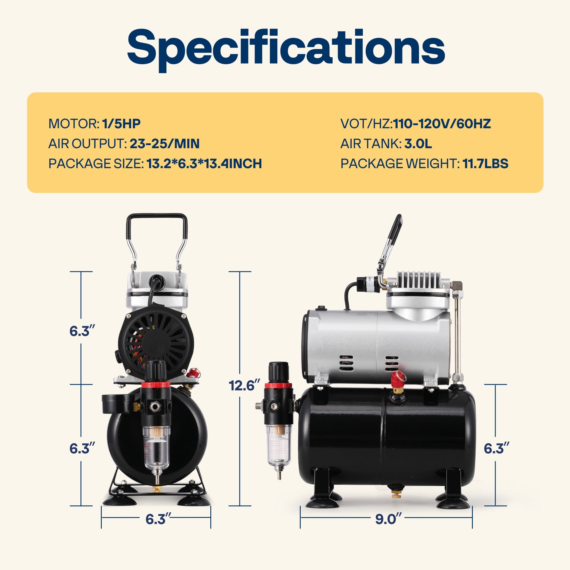 SPECSTAR 110-120V Professional Airbrushing Paint System with 1/5 HP Air Compressor and 1 Airbrush Kit for Tattoo Makeup Shoes Cake Decoration