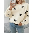 thumbnail image 5 of Women'S Y2K Sweater Cozy Fall Sweaters Knit Crewneck Long Sleeve Drop Shoulder Pullovers Milky White L, 5 of 10